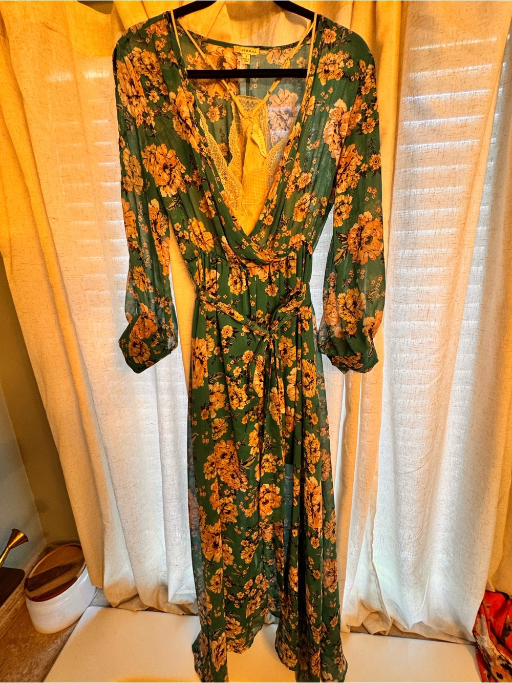 Haani Green Maxi Dress with cream Floral Print cream cami included